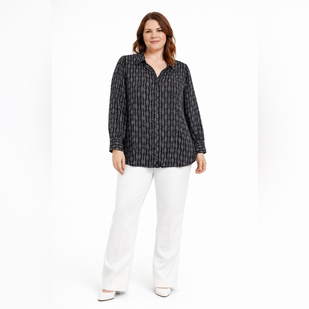 Lane Bryant Black & White Link Patterned Blouse